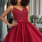 Jimena A-line V-Neck Short/Mini Lace Satin Homecoming Dress With Beading DEP0020554