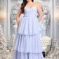 Akira Ball-Gown/Princess Sweetheart Sweep Train Tulle Prom Dresses With Bow DEP0025843