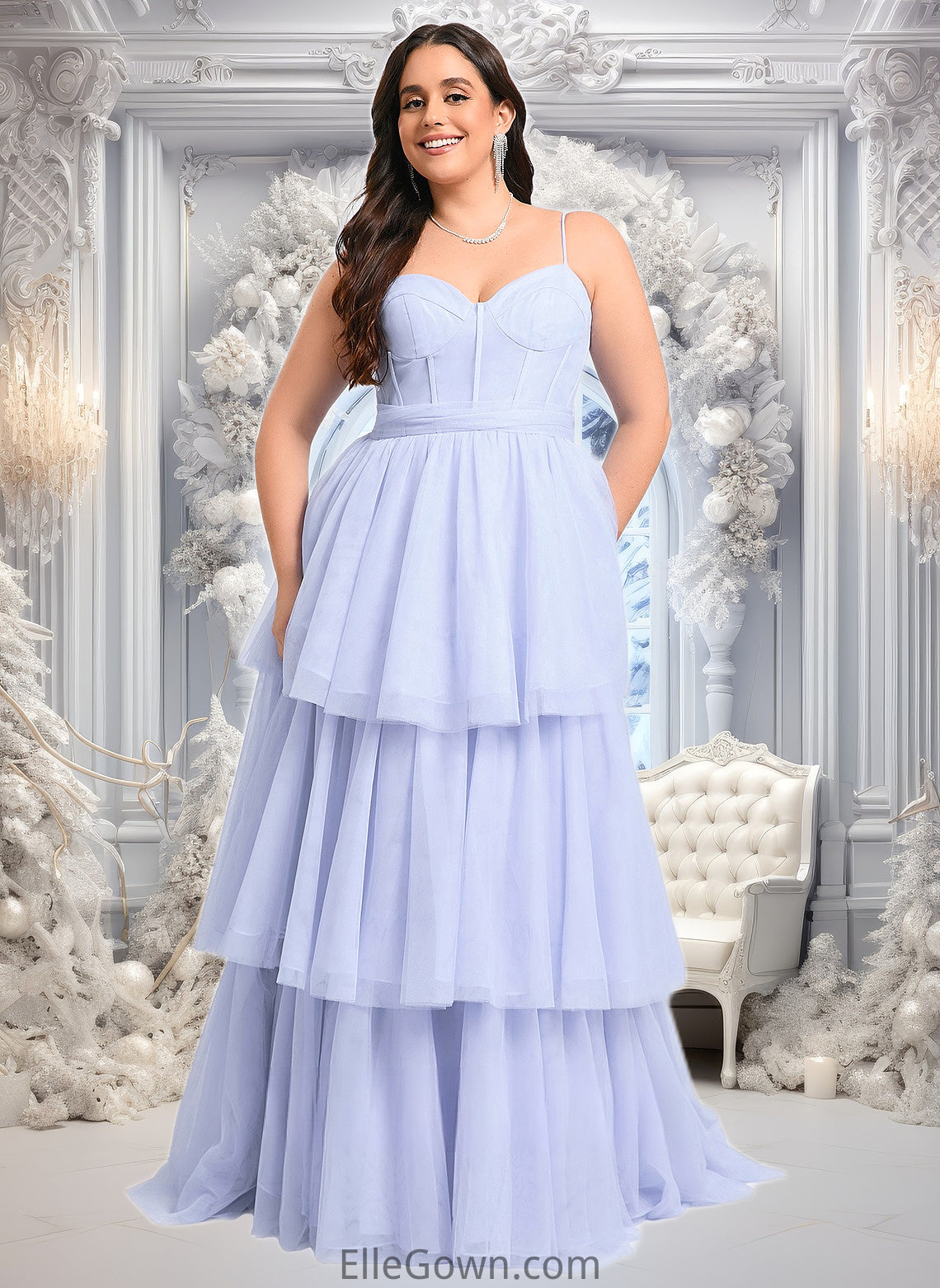 Akira Ball-Gown/Princess Sweetheart Sweep Train Tulle Prom Dresses With Bow DEP0025843