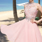 Paisley A-line High Neck Knee-Length Chiffon Lace Homecoming Dress With Beading Sequins DEP0020596