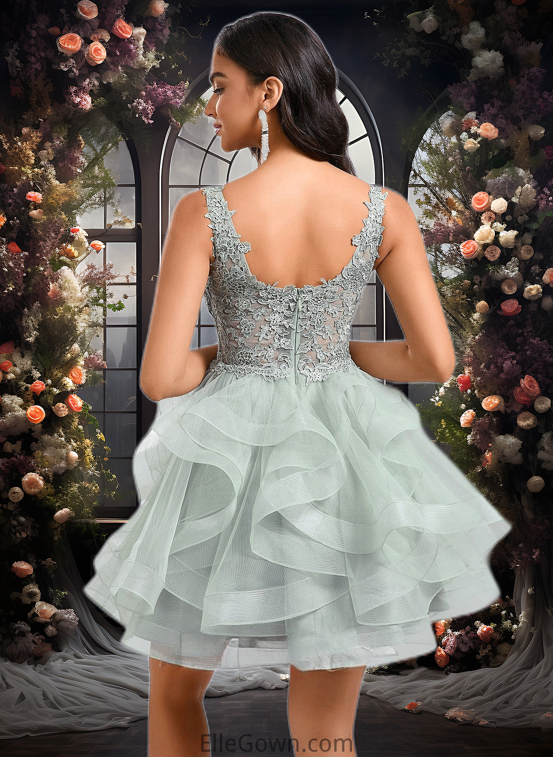 Brooklynn Ball-Gown/Princess V-Neck Short Tulle Lace Homecoming Dress DEP0025671