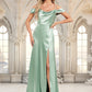 Daniela A-line Cowl Cold Shoulder Floor-Length Stretch Satin Bridesmaid Dress With Bow Ruffle DEP0025807