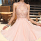 Hortensia A-line Halter Knee-Length Chiffon Homecoming Dress With Beading DEP0020541