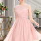 Brooklyn A-line Scoop Knee-Length Chiffon Tulle Homecoming Dress With Beading Ruffle DEP0020594