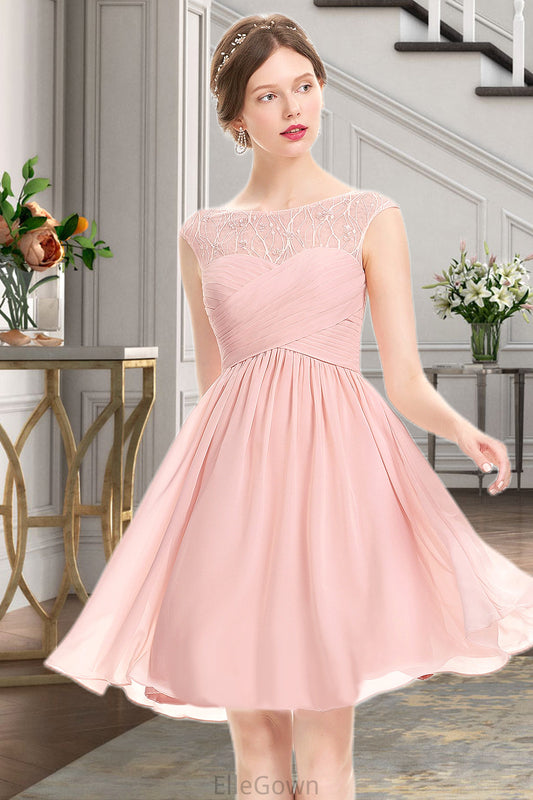 Brooklyn A-line Scoop Knee-Length Chiffon Tulle Homecoming Dress With Beading Ruffle DEP0020594