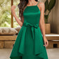 Jamiya A-line Square Knee-Length Satin Homecoming Dress With Bow Ruffle DEP0020520