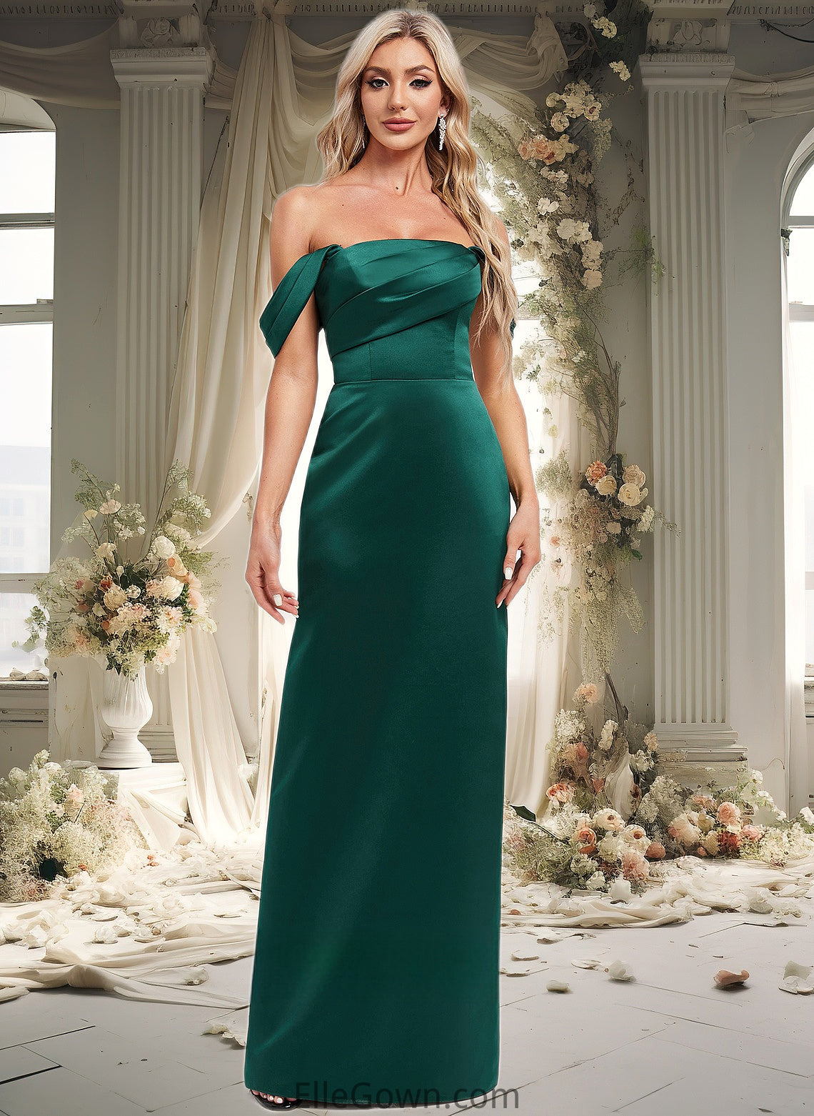 India Sheath/Column Off the Shoulder Floor-Length Satin Bridesmaid Dress DEP0025815