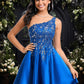 Tara A-line One Shoulder Short Satin Homecoming Dress With Appliques Lace Sequins DEP0025657