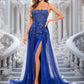 Pearl Trumpet/Mermaid Straight Sweep Train Tulle Sequin Prom Dresses With Sequins Appliques Lace DEP0025857