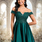 Kenya A-line Off the Shoulder Short Lace Satin Homecoming Dress With Rhinestone DEP0025718