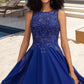 Gabrielle A-line Scoop Short/Mini Chiffon Homecoming Dress With Beading DEP0020574