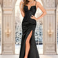 Heidi Trumpet/Mermaid V-Neck Floor-Length Satin Prom Dresses DEP0025862