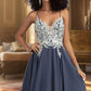 Summer A-line V-Neck Short/Mini Chiffon Homecoming Dress With Beading Sequins DEP0020564