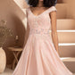 Hazel A-line V-Neck Knee-Length Chiffon Lace Homecoming Dress With Beading DEP0020565