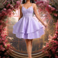 Shaylee A-line V-Neck Short Satin Homecoming Dress With Appliques Lace DEP0025692