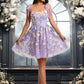 Mckinley A-line Scoop Short Floral Lace Homecoming Dress With Bow 3D Floral DEP0025695