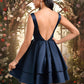 Araceli A-line V-Neck Short Satin Homecoming Dress DEP0025691