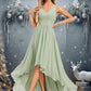 Sydney A-line V-Neck Asymmetrical Chiffon Bridesmaid Dress DEP0025809