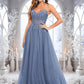 Maeve Ball-Gown/Princess V-Neck Floor-Length Tulle Prom Dresses With Sequins Appliques Lace DEP0025837