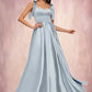 Heidi A-line Sweetheart Sweep Train Satin Prom Dresses With Bow DEP0022203