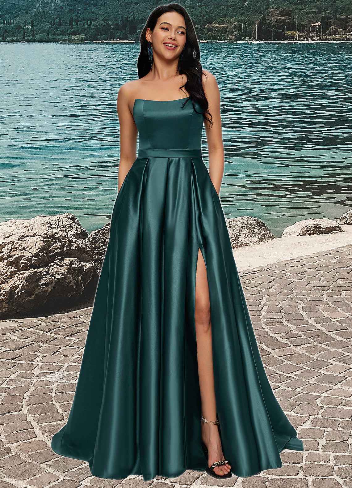 Aria Ball-Gown/Princess Sweep Train Satin Prom Dresses DEP0022207