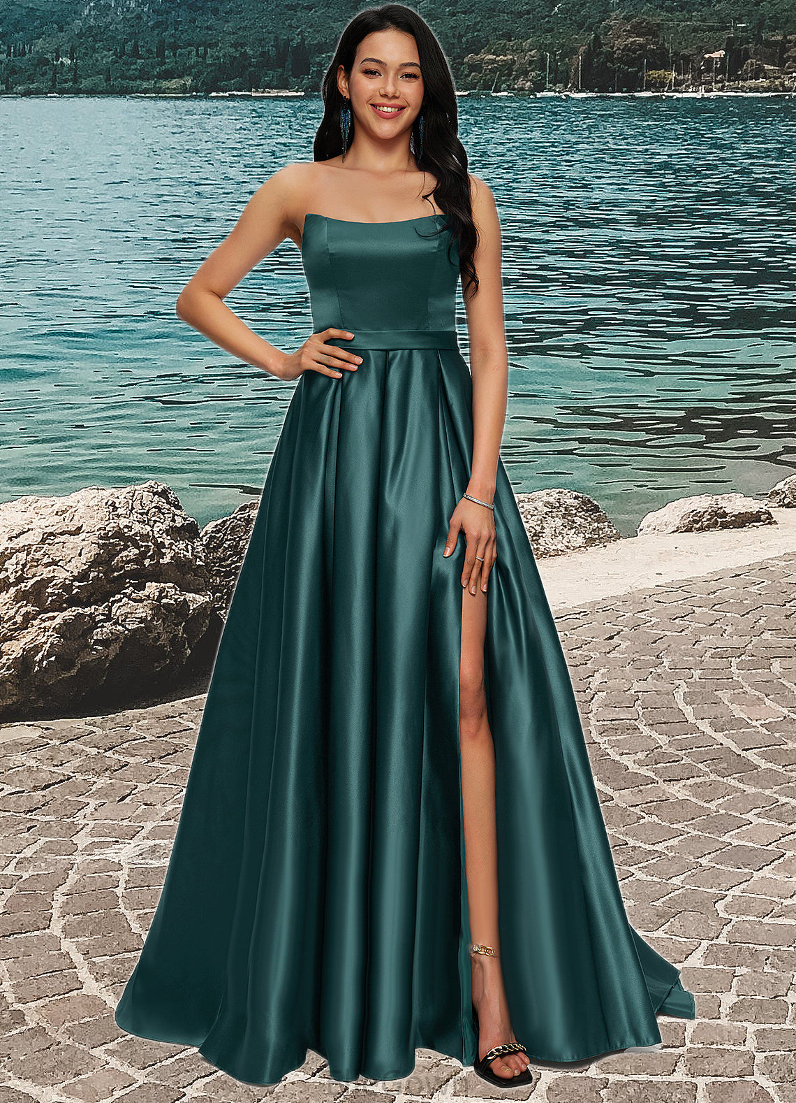 Aria Ball-Gown/Princess Sweep Train Satin Prom Dresses DEP0022207