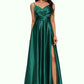 Melinda A-line V-Neck Floor-Length Stretch Satin Prom Dresses DEP0022211