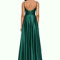 Melinda A-line V-Neck Floor-Length Stretch Satin Prom Dresses DEP0022211