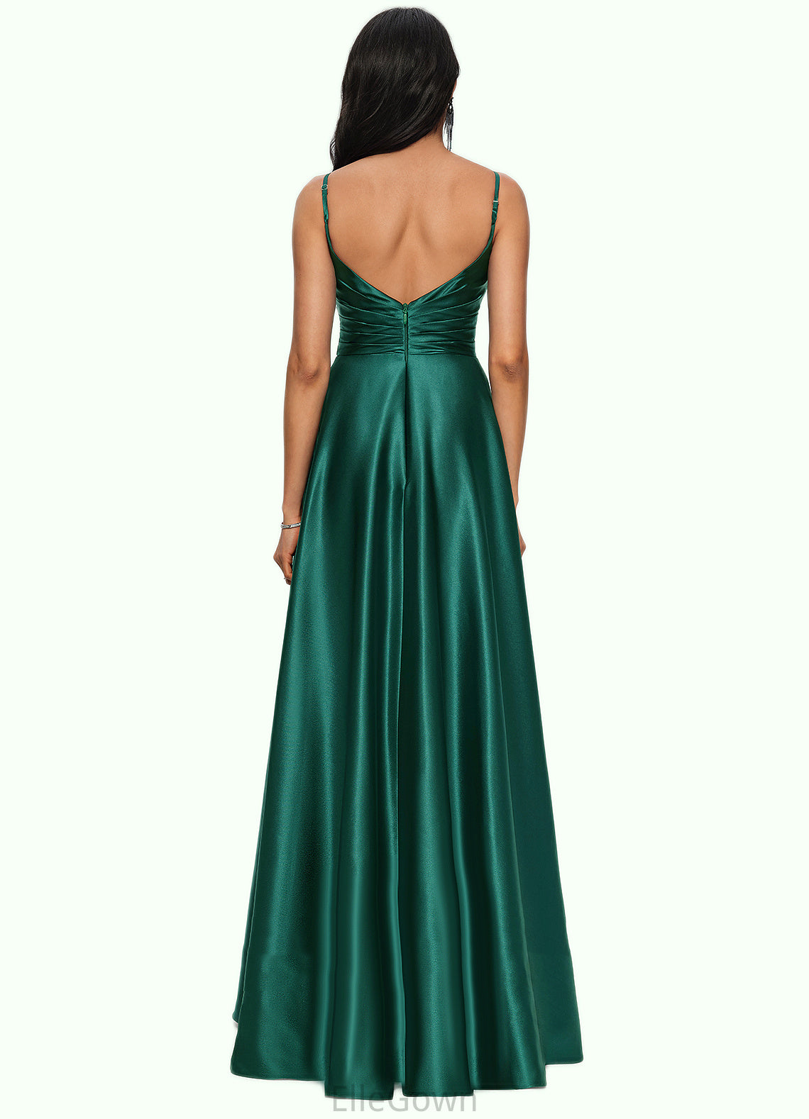 Melinda A-line V-Neck Floor-Length Stretch Satin Prom Dresses DEP0022211