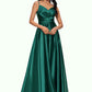 Melinda A-line V-Neck Floor-Length Stretch Satin Prom Dresses DEP0022211