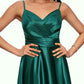 Melinda A-line V-Neck Floor-Length Stretch Satin Prom Dresses DEP0022211