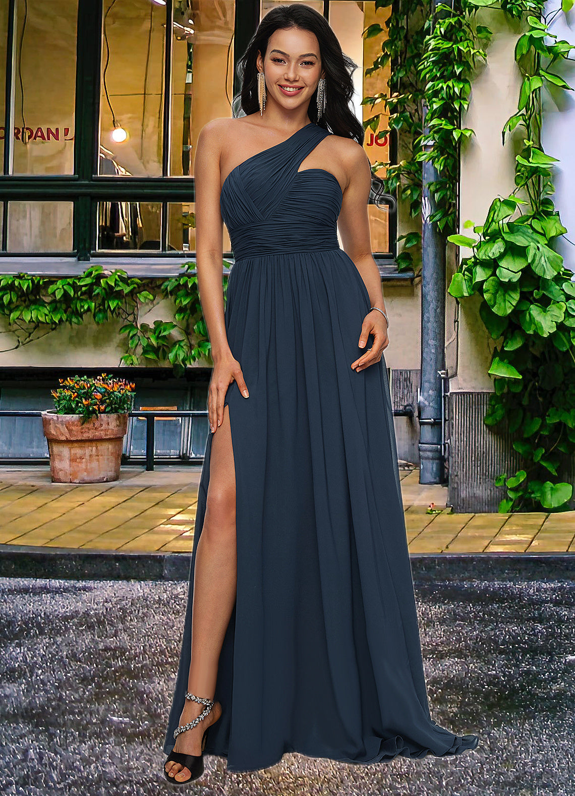 Lindsey A-line Asymmetrical Sweep Train Chiffon Prom Dresses With Pleated DEP0022212