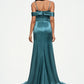 Haven Trumpet/Mermaid V-Neck Sweep Train Stretch Satin Prom Dresses With Beading Rhinestone Sequins DEP0022213