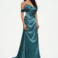 Haven Trumpet/Mermaid V-Neck Sweep Train Stretch Satin Prom Dresses With Beading Rhinestone Sequins DEP0022213