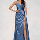 Selena Sheath/Column V-Neck Floor-Length Stretch Satin Prom Dresses With Pleated DEP0022214