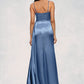 Selena Sheath/Column V-Neck Floor-Length Stretch Satin Prom Dresses With Pleated DEP0022214