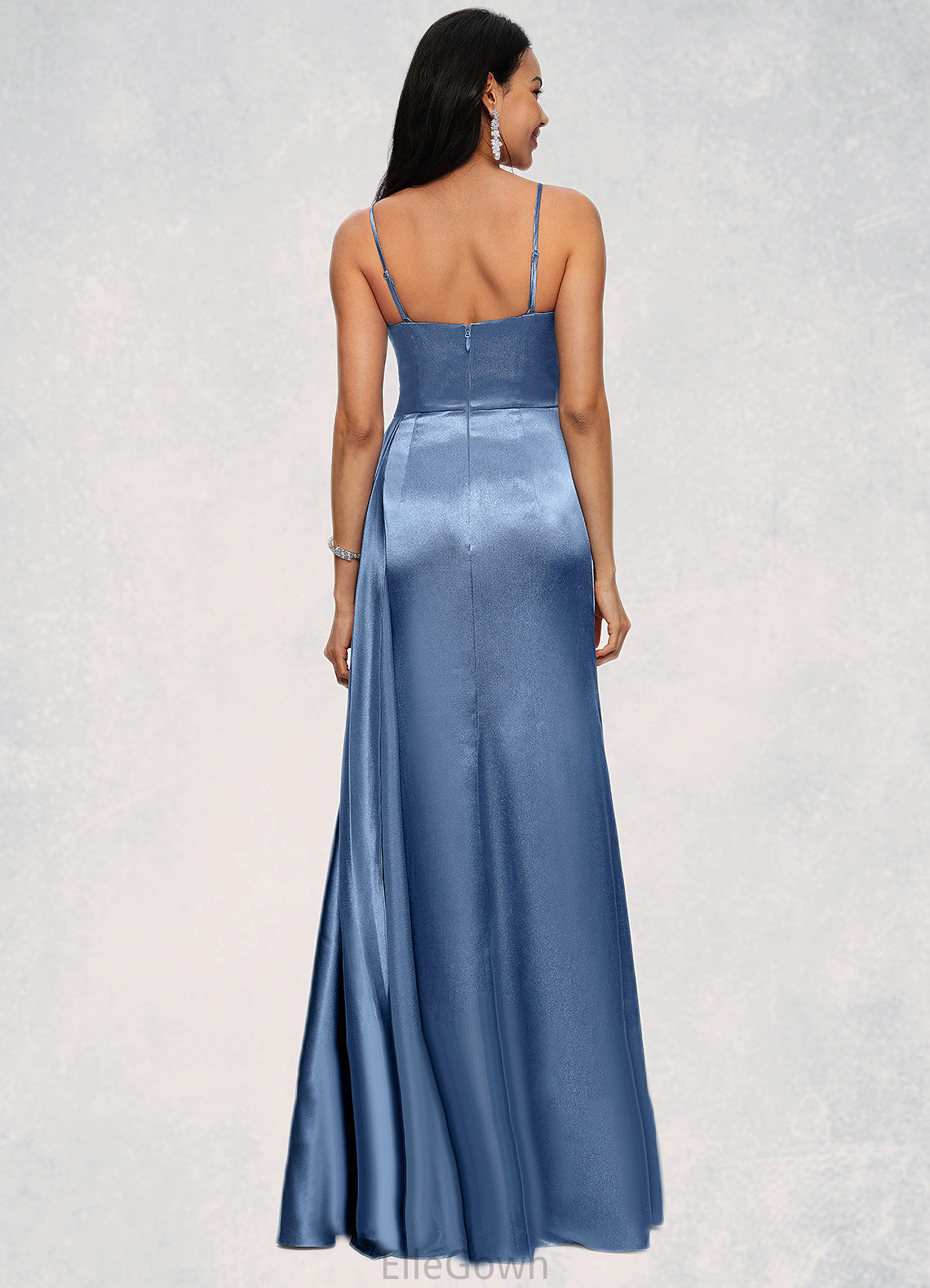 Selena Sheath/Column V-Neck Floor-Length Stretch Satin Prom Dresses With Pleated DEP0022214