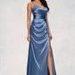 Selena Sheath/Column V-Neck Floor-Length Stretch Satin Prom Dresses With Pleated DEP0022214