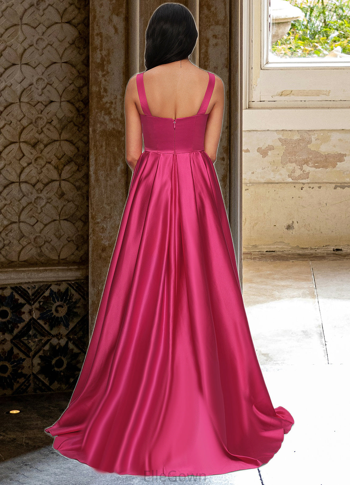 Miriam Ball-Gown/Princess V-Neck Sweep Train Satin Prom Dresses DEP0022215