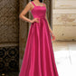 Miriam Ball-Gown/Princess V-Neck Sweep Train Satin Prom Dresses DEP0022215