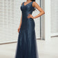 Helen Sheath/Column V-Neck Floor-Length Sequin Prom Dresses DEP0022218