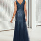 Helen Sheath/Column V-Neck Floor-Length Sequin Prom Dresses DEP0022218