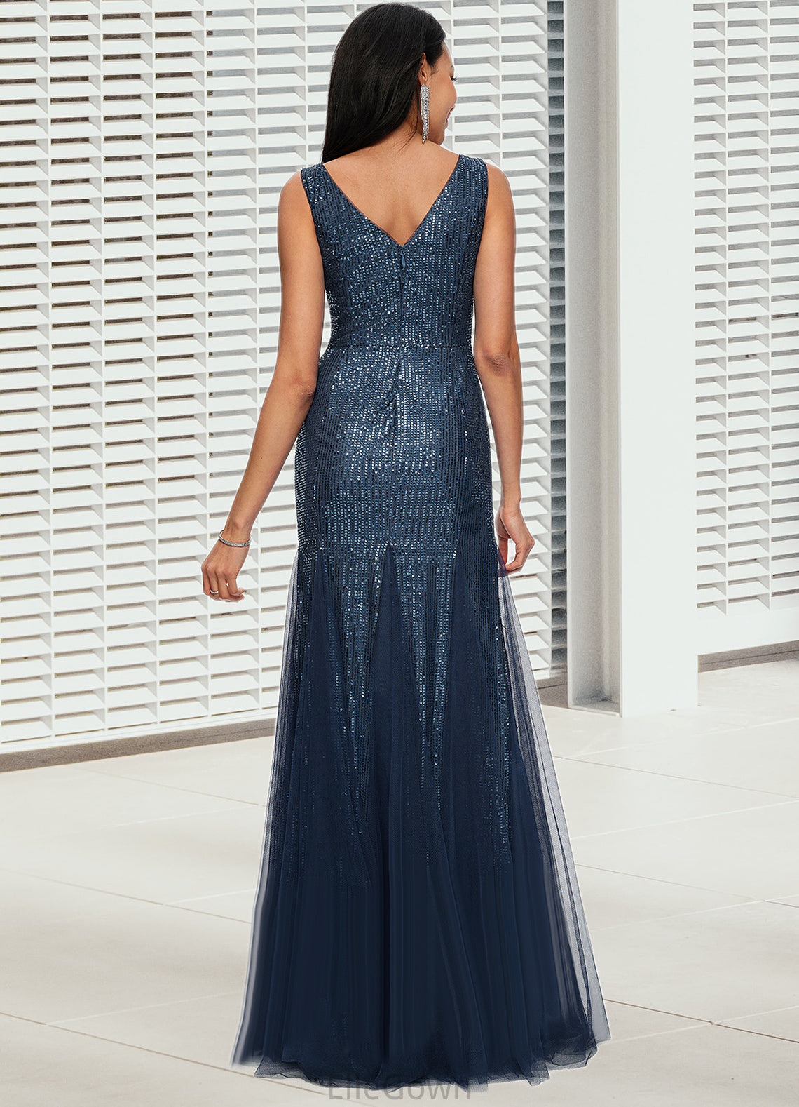 Helen Sheath/Column V-Neck Floor-Length Sequin Prom Dresses DEP0022218