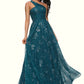 Nora A-line Asymmetrical Floor-Length Lace Prom Dresses With Sequins DEP0022219