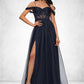 Danica Ball-Gown/Princess Off the Shoulder Floor-Length Tulle Prom Dresses With Appliques Lace Sequins DEP0022221