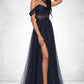 Danica Ball-Gown/Princess Off the Shoulder Floor-Length Tulle Prom Dresses With Appliques Lace Sequins DEP0022221