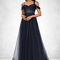 Danica Ball-Gown/Princess Off the Shoulder Floor-Length Tulle Prom Dresses With Appliques Lace Sequins DEP0022221