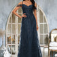 Aubree A-line V-Neck Floor-Length Lace Prom Dresses With Sequins DEP0022222