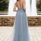 Marilyn A-line V-Neck Floor-Length Tulle Prom Dresses With Appliques Lace Sequins DEP0022223