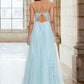 Shaylee A-line V-Neck Floor-Length Tulle Prom Dresses With Rhinestone Appliques Lace Sequins DEP0022225